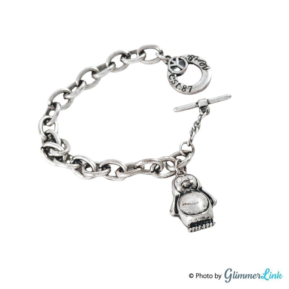 Aeropostale Silver Tone Penguin Charm Toggle Bracelet